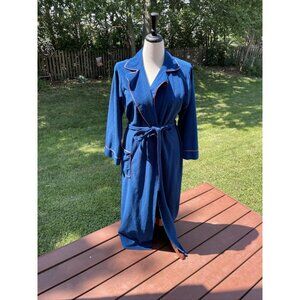 Vintage Lorraine Blue Robe With Pink Piping Belted Wrap Style Medium Womens